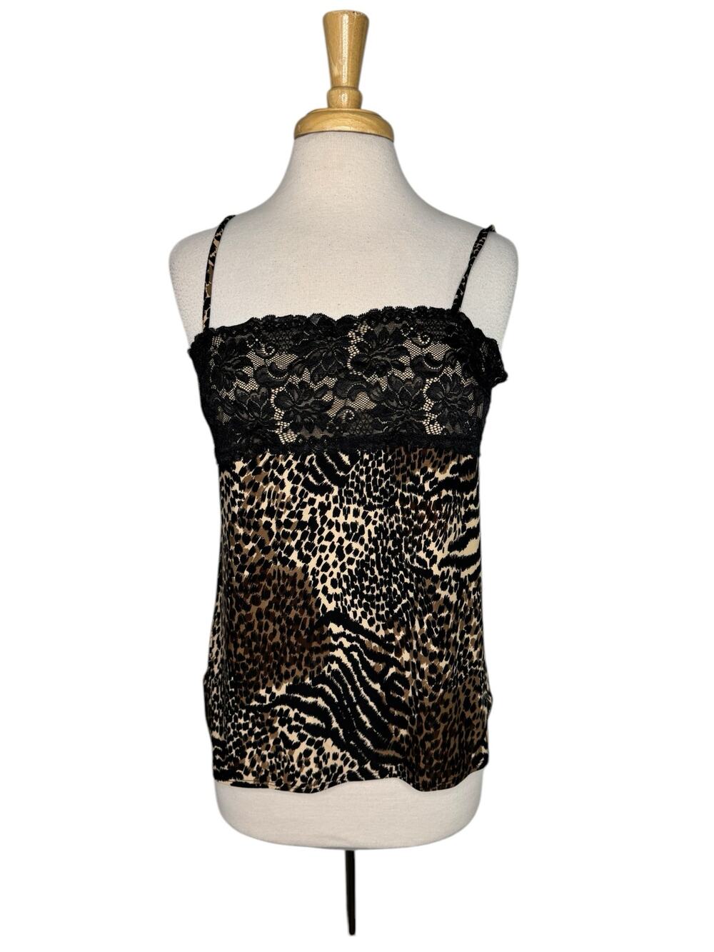 GEORGE Animal Print Lace Cami Tank Top Size Large 12-14 Sleep Pajama Stretch